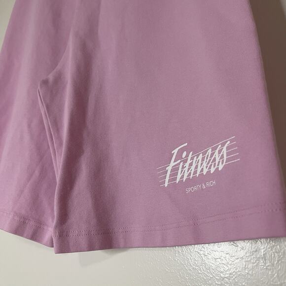 NWOT Sporty & Rich slogan-print jersey cycling shorts bubble gum pink size SMALL - Picture 3 of 5